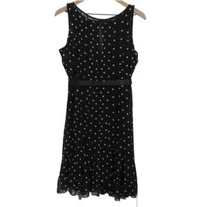 Sandra Darren 14 Black White Polka Dot Midi Dress Sleeveless
